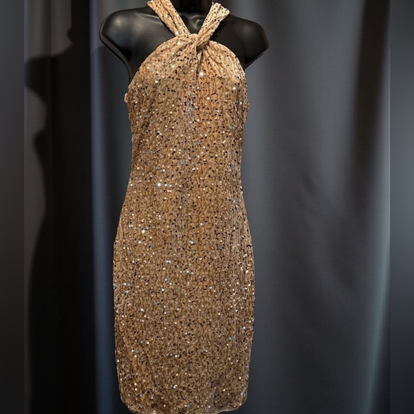 NWT Grace Karin Women’s Sequined Velvet Halter Mini Dress Gold Size S - Picture 10 of 10